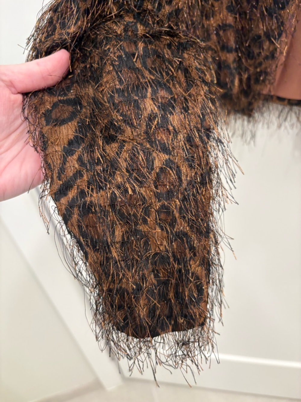 Vintage 90s Leopard Print Eyelash Fringe Jessica Howard Evening Jacket Size L - Picture 4 of 10